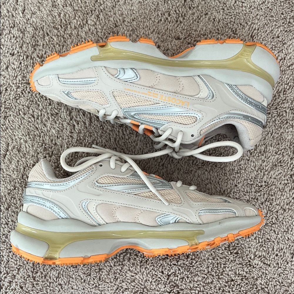 Lacoste sneakers women’s athletic shoes size 9 orange silver beige